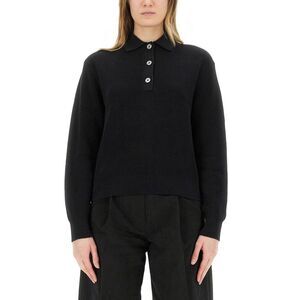 STUDIO NICHOLSON Ribbed Knit Polo Sweater Women BLACK T-Shirts & Tops